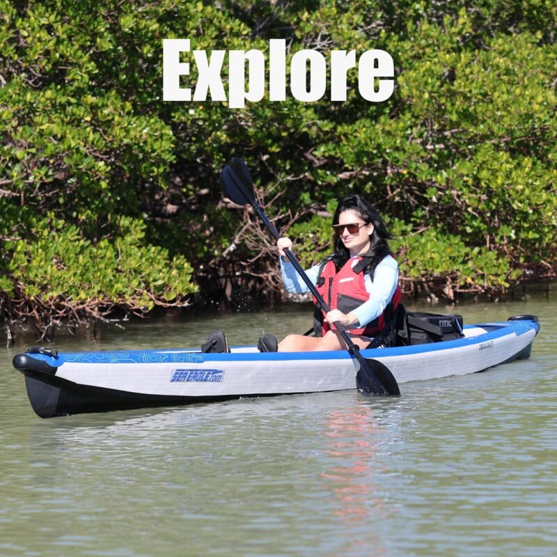 Sea Eagle RazorLite 393RL Inflatable Kayak – Ultra-Light Drop-Stitch Touring Kayak (Solo/Tandem) with FlexBrace2 Footrests, Tall Back Seat, Paddle, Pump & Backpack - Image 30